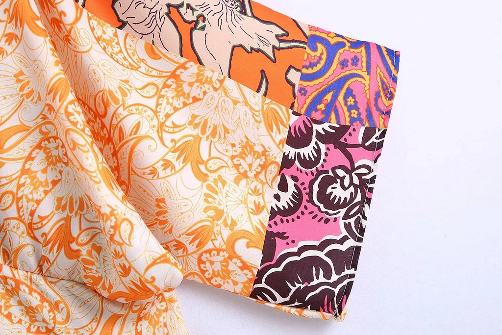 Foridol Paisley Print Batwing Sleeve Kimono Maxi Long Dress Floral Print Half Sleeve Boho Autumn Dress Orange Belt Slit Dress
