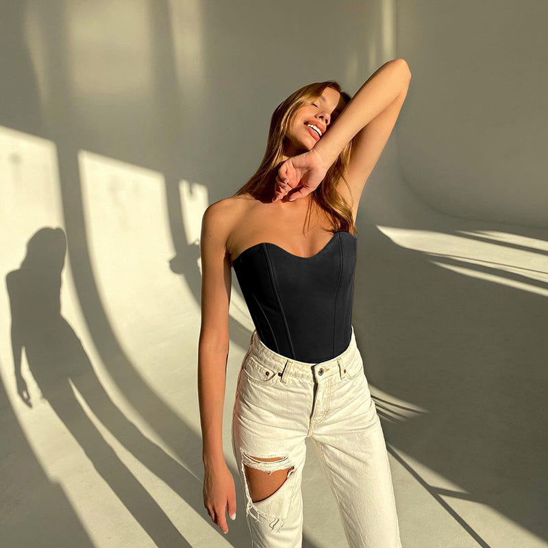 Women’s Sexy Exposed Navel Tube Tops Fashion Solid Color Off-the-shoulder Pullover Strapless Tops Wrap Tops