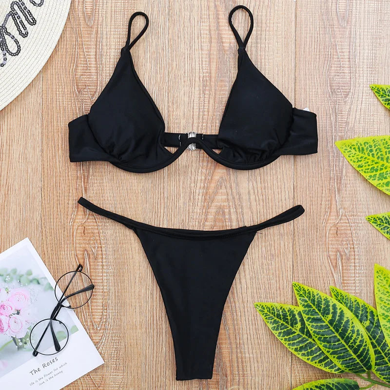 Sexy Push Up Underwired V-bar Bikini Women Swimsuit Female Swimwear Two-pieces Bikini set Micro Thong Bathing Suit Swim Lady