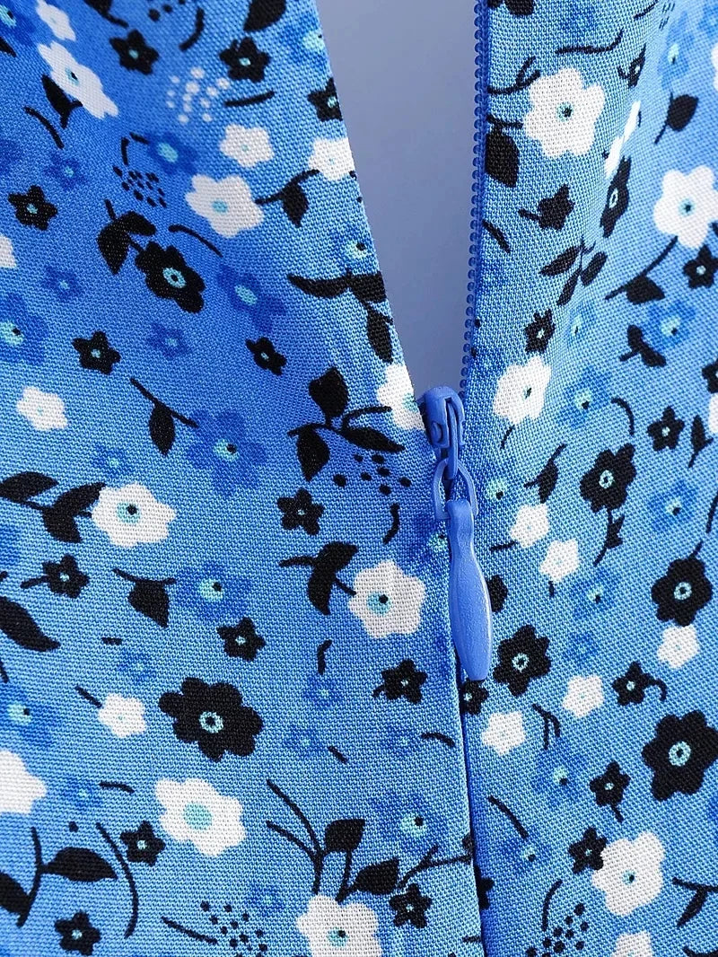 Foridol Blue Floral Print Summer Beach Dress Women Casual Holiday Short Sleeve Dress Boho Sundress Vestidos Fashion Clothes