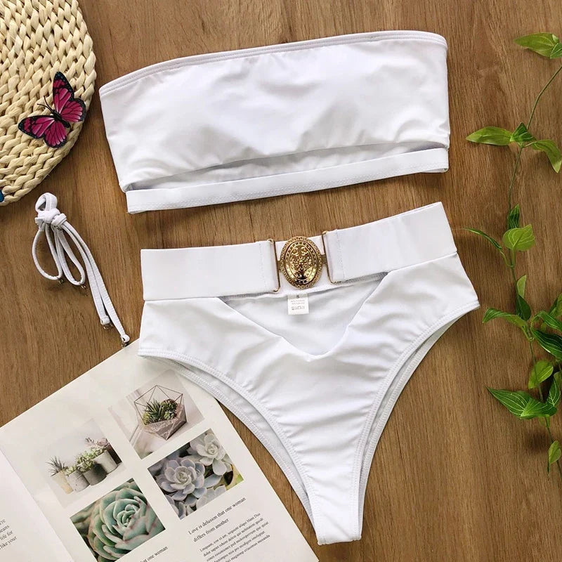 2026 Snake Printed Bandeau Bikini High Waist Swimsuit Women Vintage Swimwear Female Waist Belt Bikini Set Push Up Bathing Suit