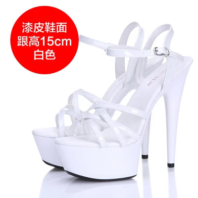 2019 summer new sexy ultra high heel stiletto waterproof platform sandals female large size fashion thin belt high heels