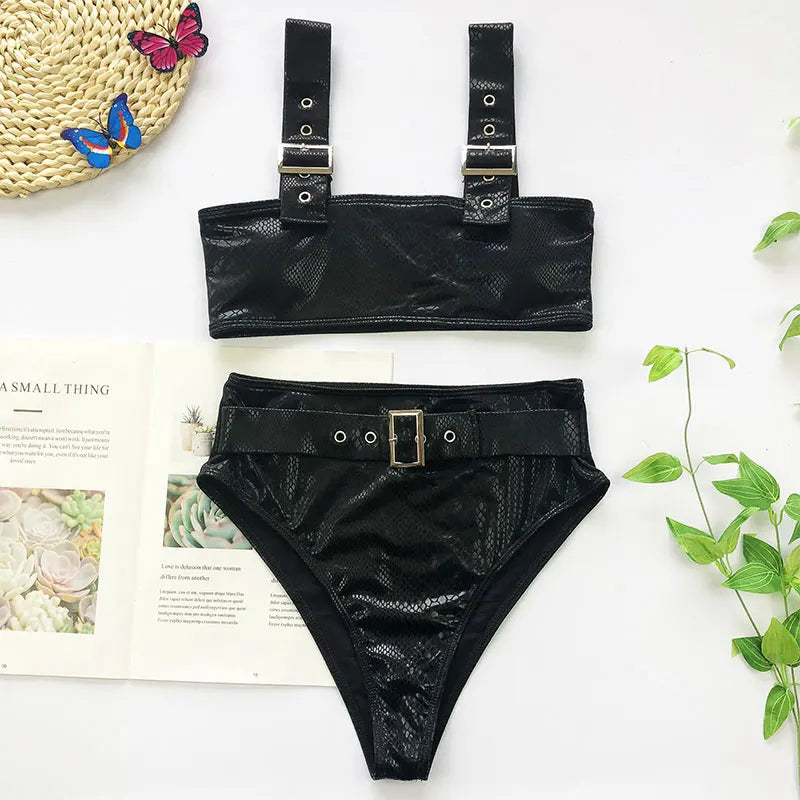 2026 Snake Printed Bandeau Bikini High Waist Swimsuit Women Vintage Swimwear Female Waist Belt Bikini Set Push Up Bathing Suit