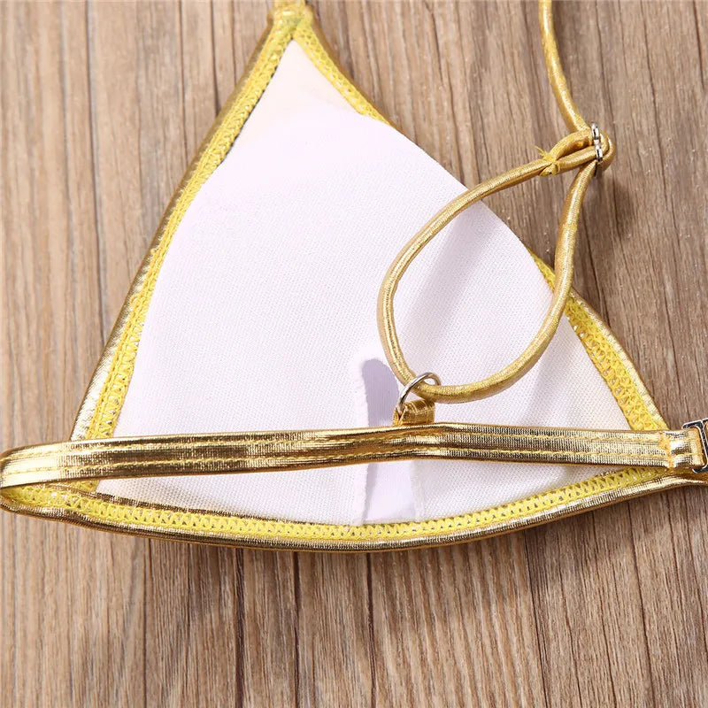 Sexy Bikini  Ladies Gold Color Sequins Bikini Set Women Swimwear Push Up Padded Swimwear For Women