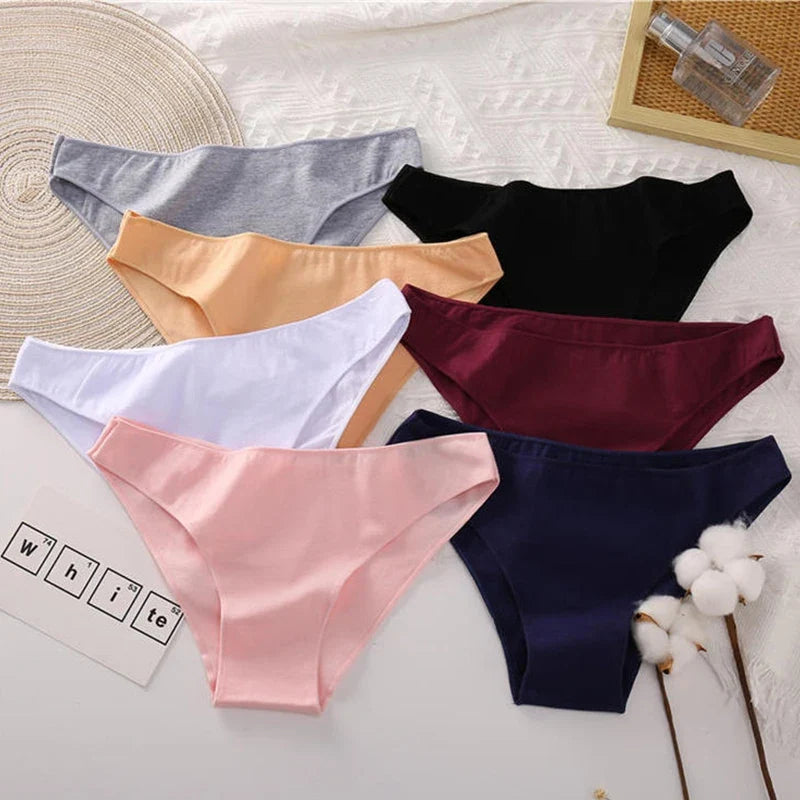 Sexy Low Waist Briefs Panties Plus Size M-XXL Cotton Lingerie Female Breathable Underwear 7 Solid Color Girls Intimates Lingerie