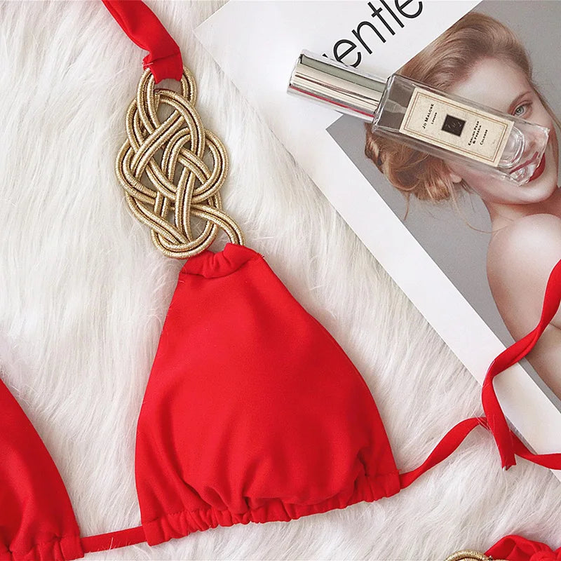New Patchwork Halter Knitted Bikini Women Swimwear Female Swimsuit Two-pieces Bikini set Brazilian Bather Bathing Suit Swim Lady