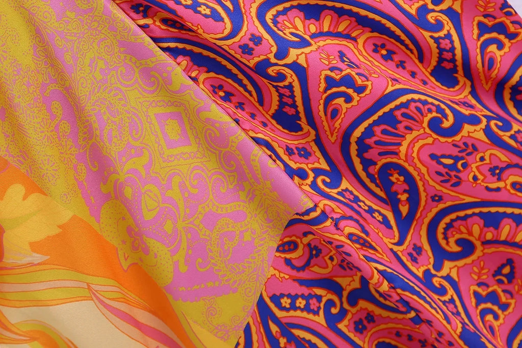 Foridol Paisley Print Batwing Sleeve Kimono Maxi Long Dress Floral Print Half Sleeve Boho Autumn Dress Orange Belt Slit Dress