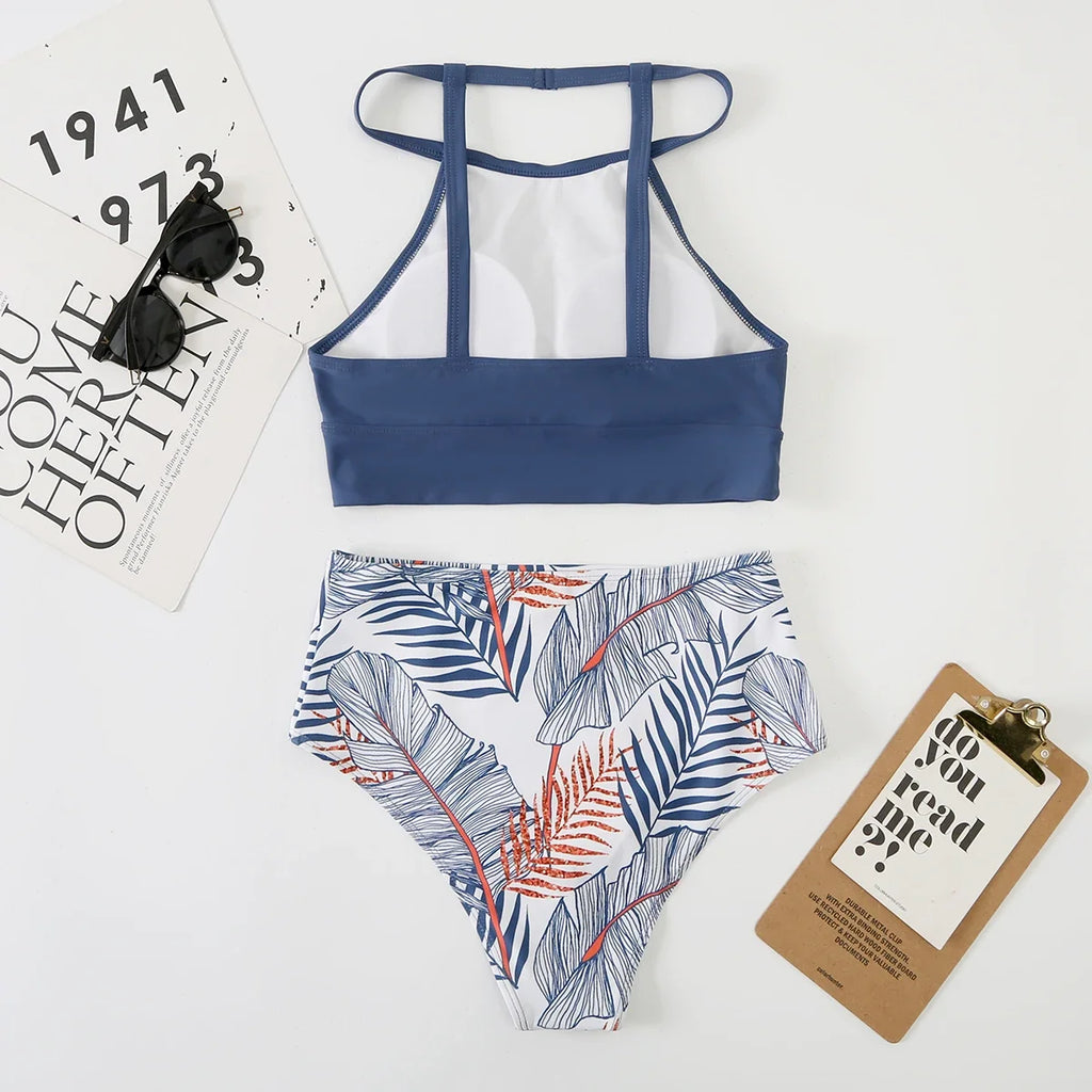 2026 High Waist Bikini Women High Neck Swimsuit Printed Swimwear Female Padded Beachwear Bathers Bathing Swimming Swim Suit