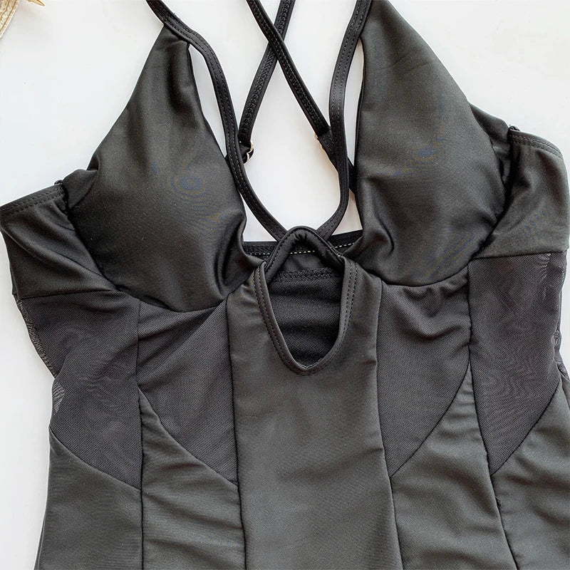 2026 Underwired Mesh High Cut Women Swimwear One Piece Swimsuit Female Hollow Out Monokini Bather see through Bathing Suit Swim