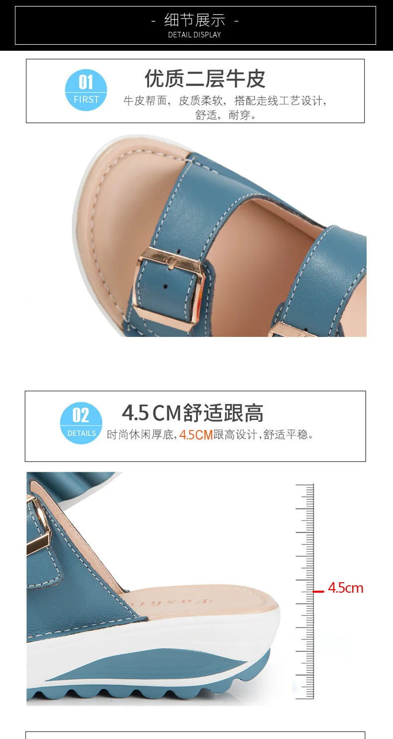 2021New Women Sandals Wedges Sandals Ladies Open Toe Round Toe Buckle Black Yellow White Platform Sandals Shoes