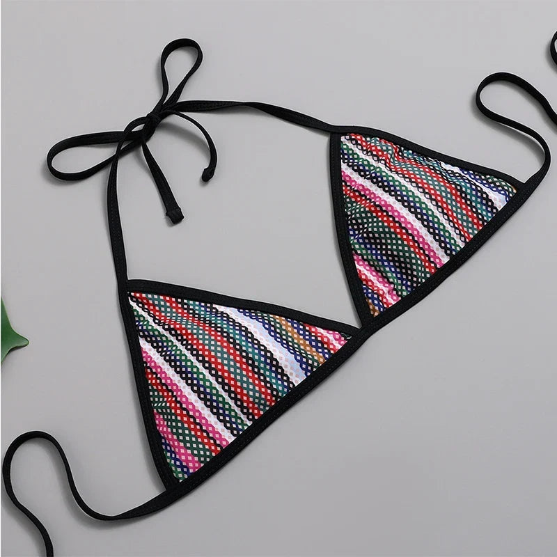 2025 Sexy Long Sleeve Striped Bikini Women Brazilian Swimwear Female Swimsuit 3 Pieces Bikini Set Halter Micro Bathing Suit Swim