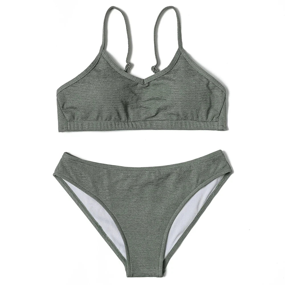 ZTVitality Sexy Solid Bikini Set 2025 New Arrival Padded Bra Push Up V-Neck Swimsuit Women Swimwear Summer Brazilian Beachwear