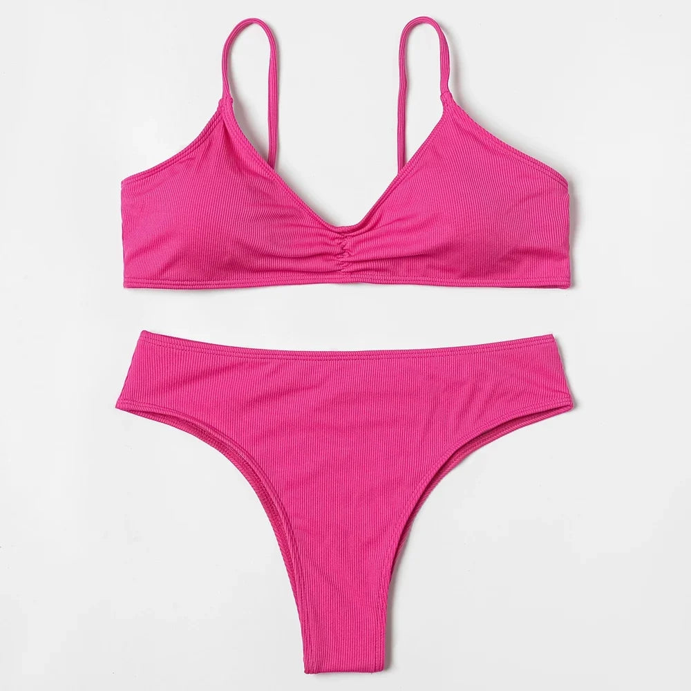 ZTVitality Ribbed Sexy Bikini Set 2023 New Arrival Padded Bra Push Up Swimsuit Women Brazilian Summer Beachwear Solid Swimwear