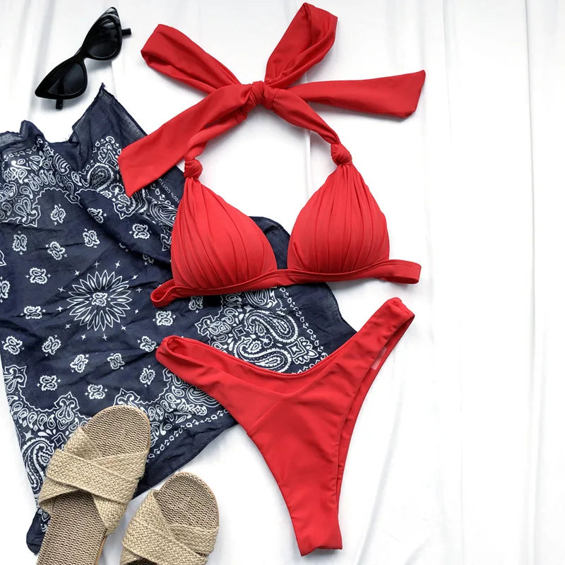 Sexy Halter Push Up Bra Cup Bikini 2025 Women Swimsuit Female Swimwear Two Pieces Bikini set Brazilian Bathing Suit Swim Beach