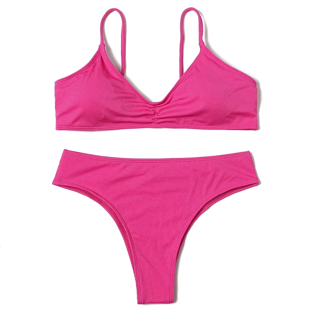 ZTVitality Ribbed Sexy Bikini Set 2023 New Arrival Padded Bra Push Up Swimsuit Women Brazilian Summer Beachwear Solid Swimwear