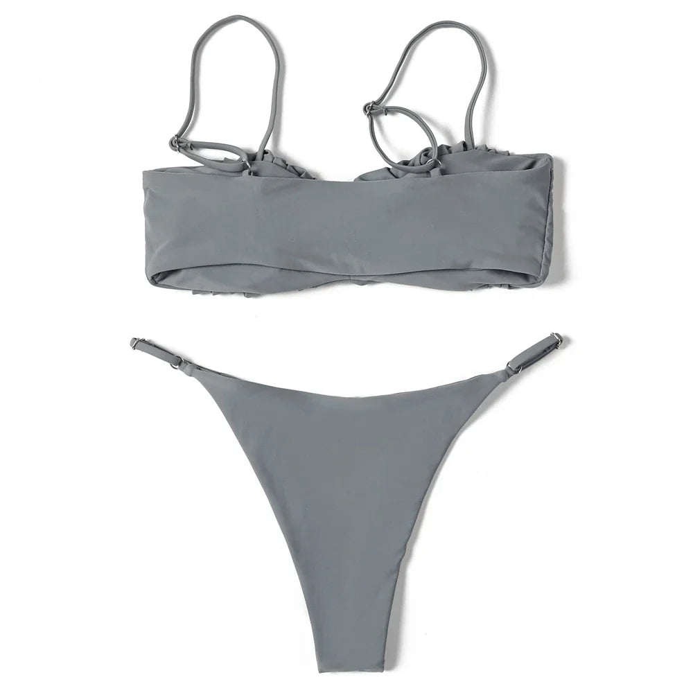 ZTVitality Folds Bikini Set 2022 New Arrival Solid Push Up Padded Bra Swimsuit Women's Beachwear Sexy Swimwear Brazilian Biquini