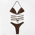 ZTVitality Solid Ribbed Bandage Wrap Around Bikini 2025 New Halter Padded Bra  High Leg Sexy Swimsuit Beach Wear Swimwear Women