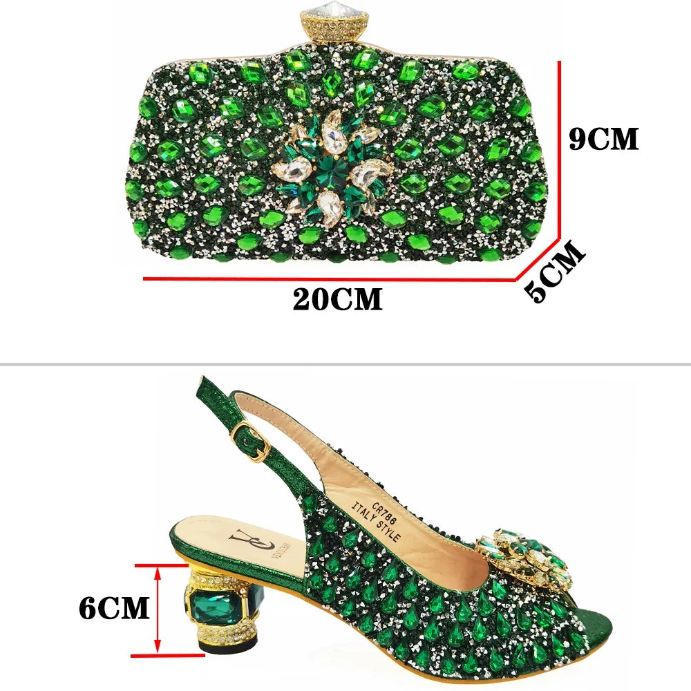 Doershow beautiful Italian Shoes And Bag Sets For Evening Party With Stones Italian Leather Handbags Match Bags! 1-1
