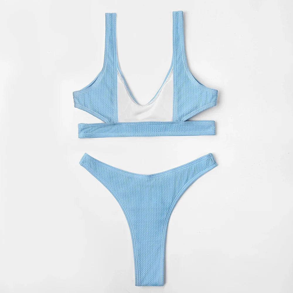 ZTVitality Solid Twill Bubble Sexy Bikini 2022 Hot Sale Padded Hollow Out High Leg Swimsuit Brazilian Beachwear Swimwear Women