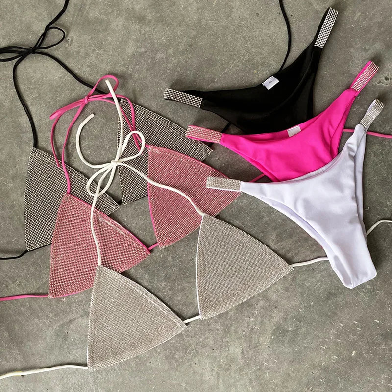 Shiny Jewelled Sequins Diamond Bikini Women Swimsuit Female Swimwear Two Pieces Bikini Set Mini Micro Bathing Suit Swim Lady