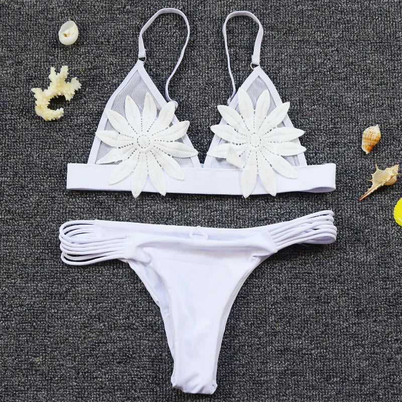3D Flower Wrinkled Crinkled Bikini 2026 Women Bikinis Female Brazilian Swimwear Two pieces Swimsuit Bikini Set Bathing Suit Swim