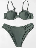 ZTVitality Solid Swimwear Women 2025 Newest Push Up Sexy Bikini Padded Bra Underwire Mid Waist Folds Swimsuit Brazilian Biquini