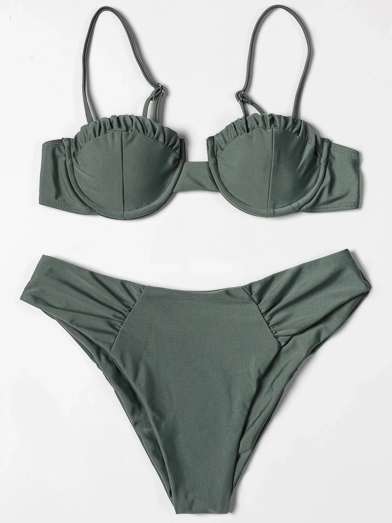 ZTVitality Solid Swimwear Women 2025 Newest Push Up Sexy Bikini Padded Bra Underwire Mid Waist Folds Swimsuit Brazilian Biquini