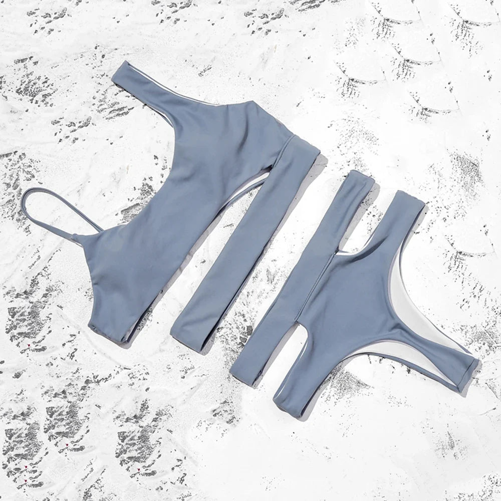 ZTVitality Solid Sexy Bikinis High Waist Bikini 2021 Hot Sale Asymmetry Straps Hollow Out Swimsuit Female Swimwear Women Biquini