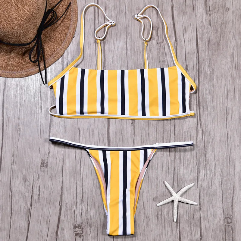 Sexy Mini Micro Thong Bikini 2025 Women Swimsuit Female Brazilian Swimwear Two Pieces Bikini Set Striped Bathing Suit Swim Lady