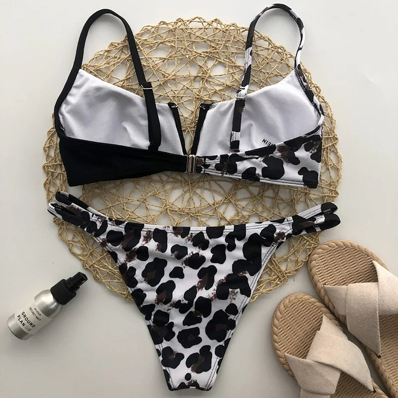 V-Bar Underwired Polka Dot Bikini 2025 Women Swimsuit Female Swimwear Two Pieces Bikini Set Ribbed High Cut Bathing Suit Swim