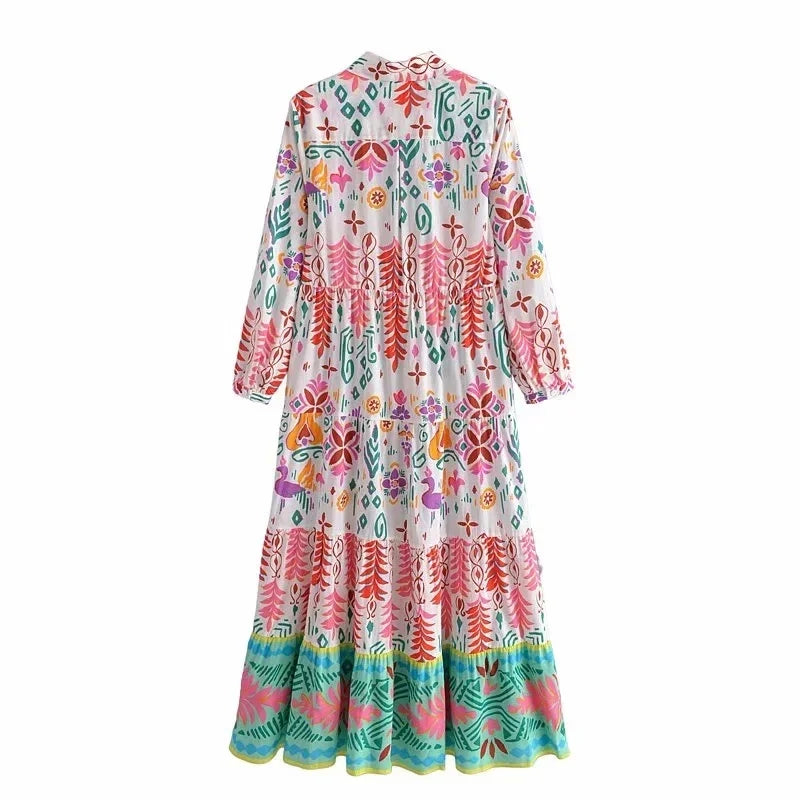 Foridol Floral Print Casual Boho Shirt Dress Maxi Long Autumn Winter Long Sleeve Dress Vestidos 2025 Button Up Dress