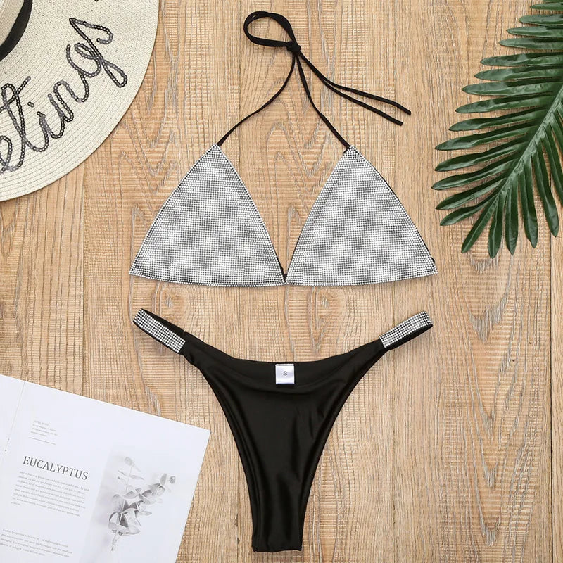 Shiny Jewelled Sequins Diamond Bikini Women Swimsuit Female Swimwear Two Pieces Bikini Set Mini Micro Bathing Suit Swim Lady