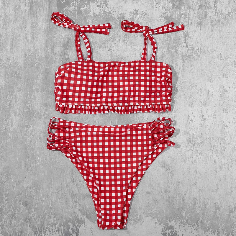 ZTVitality Blue Plaid Bikinis Push Up Bikini 2020 Newest Padded Bandage Swimsuit High Waist Cross Hollow Out Sexy Swimwear Women
