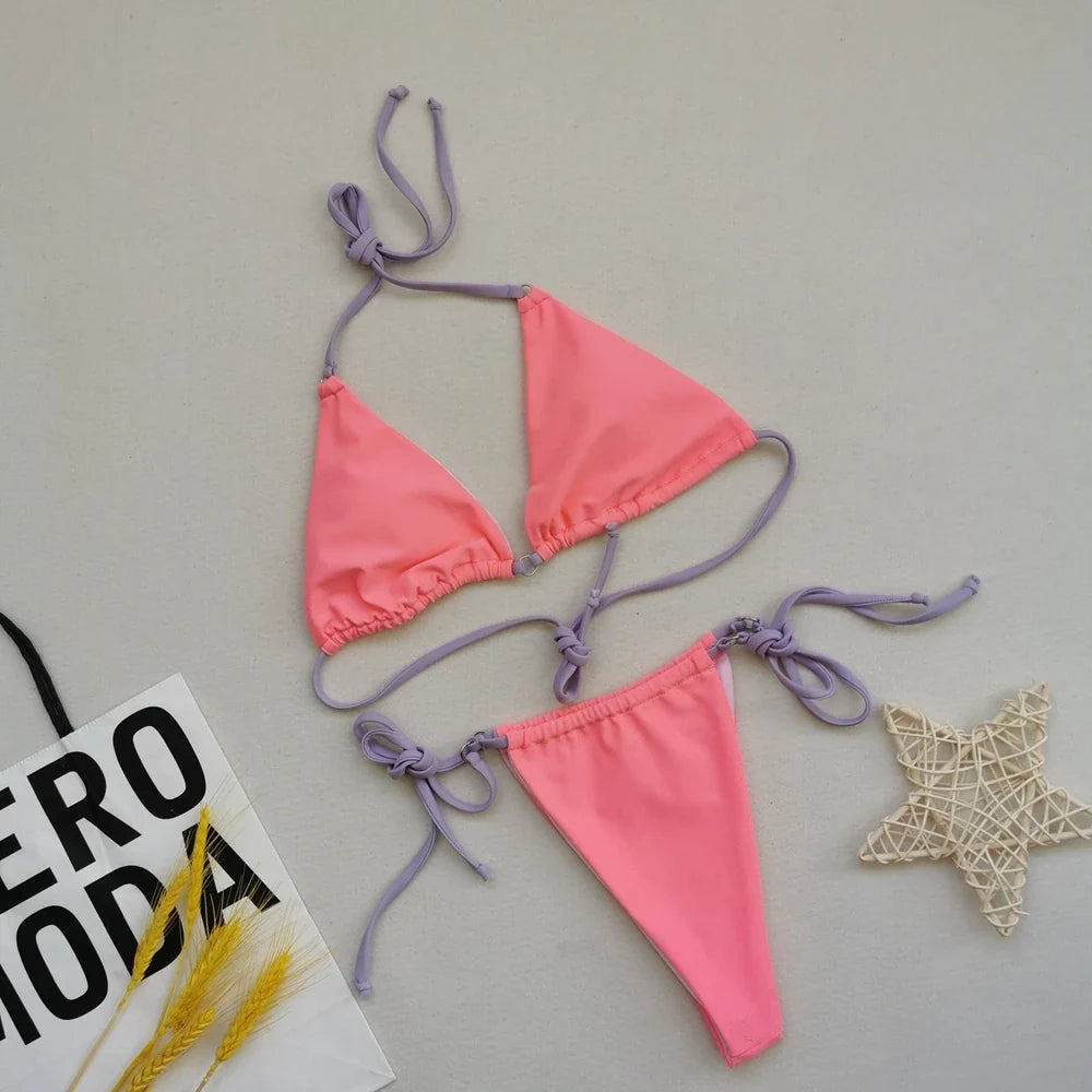 2025 Polka Dot Mini Micro String Bikini Women Swimsuit Female Bikinis Brazilian Swimwear Two Pieces Bikini Set Bathing Suit Swim