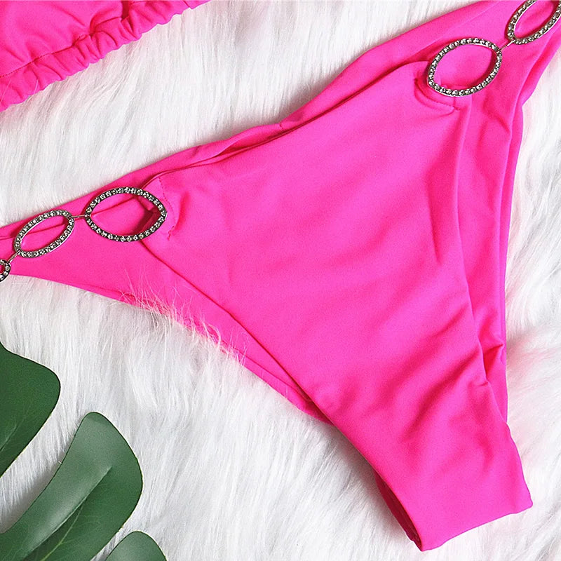 New Shiny Crystal Diamond Bikini 2026 Women Halter Bandage Swimsuit Female Swimwear Rhinestone Bikini set Brazilian Bathing Suit
