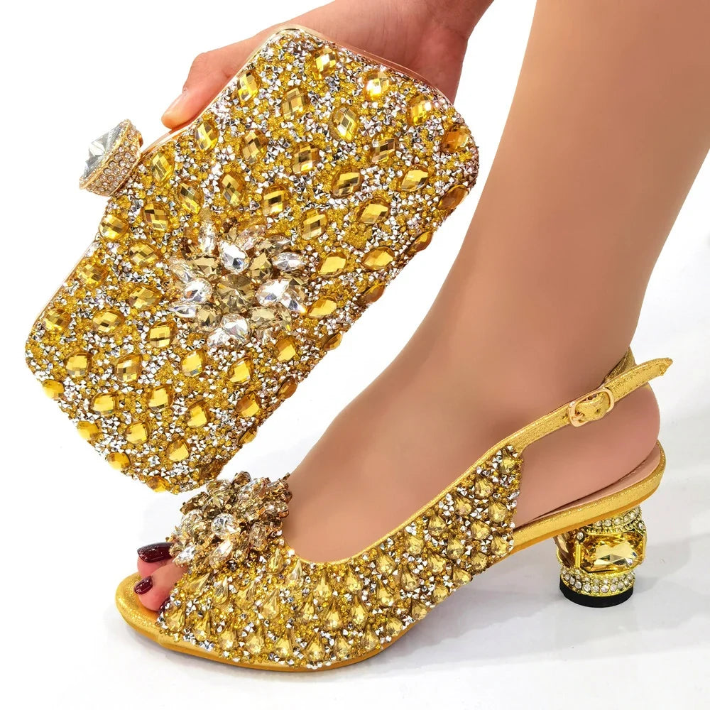 Doershow beautiful Italian Shoes And Bag Sets For Evening Party With Stones Italian Leather Handbags Match Bags! 1-1
