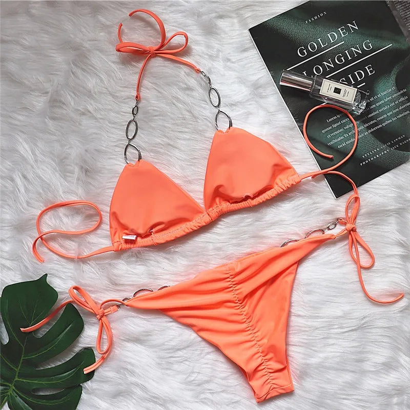 New Shiny Crystal Diamond Bikini 2026 Women Halter Bandage Swimsuit Female Swimwear Rhinestone Bikini set Brazilian Bathing Suit