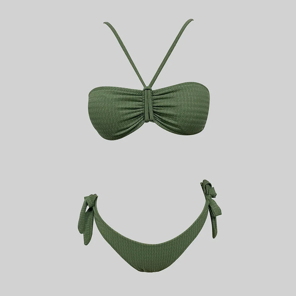 ZTVitality Solid Ribbed Lace Up Sexy Bikini 2026 New Padded Bra Low Waist Brazilian Swimsuit Female Swimwear Women Bathing Suit
