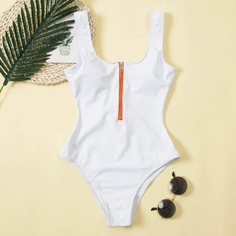 2026 Printed Zipper Swimsuit One Piece Sexy Swimwear Women Floral Bathers Bathing Swimming Swim Suit Female Beachwear