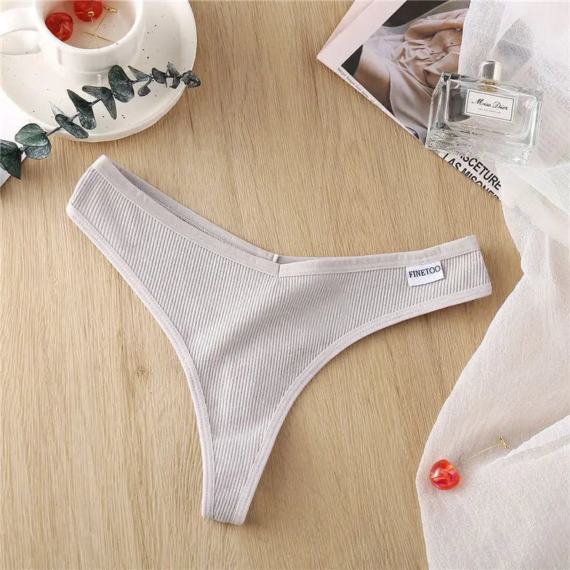 FINETOO Cotton Panties G-String for Women V Wasit Lingerie Solid Color Thongs M-XL Breathable Underwear Girls Intimates Lingerie