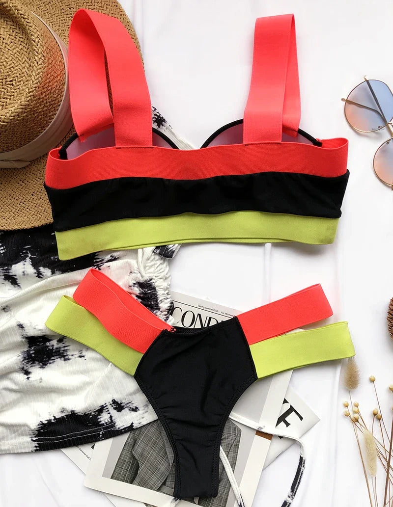Splicing Push Up Bra Cup Bikini Women Swimsuit Female Swimwear Two-pieces Bikini Set High Cut Bathing Suit Swim Beach Wear