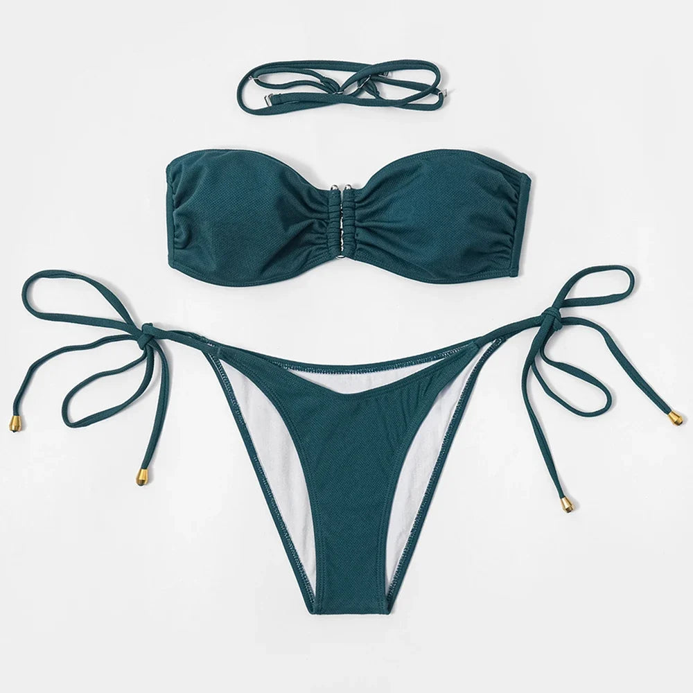 ZTVitality Solid Plaid Sexy Bikini 2026 Hot Sale Padded Bra Removable Straps Bandage Swimsuit Beach Wear Swimwear Women Biquini
