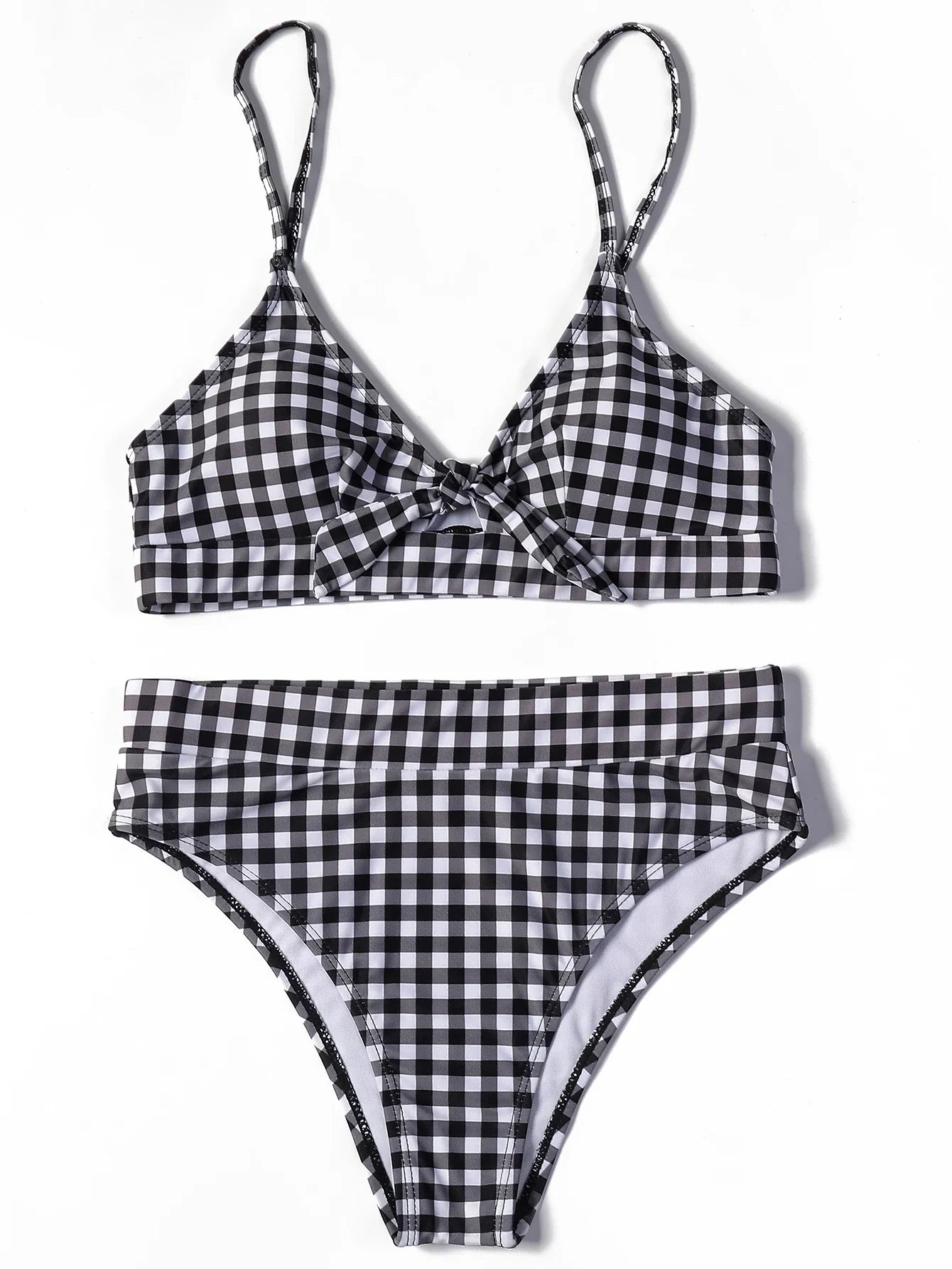 ZTVitality Bow Plaid Bikinis Push Up Sexy Bikini 2021 Hot Sale Straps Padded High Waist Swimsuit Retro Swimwear Women Biquini
