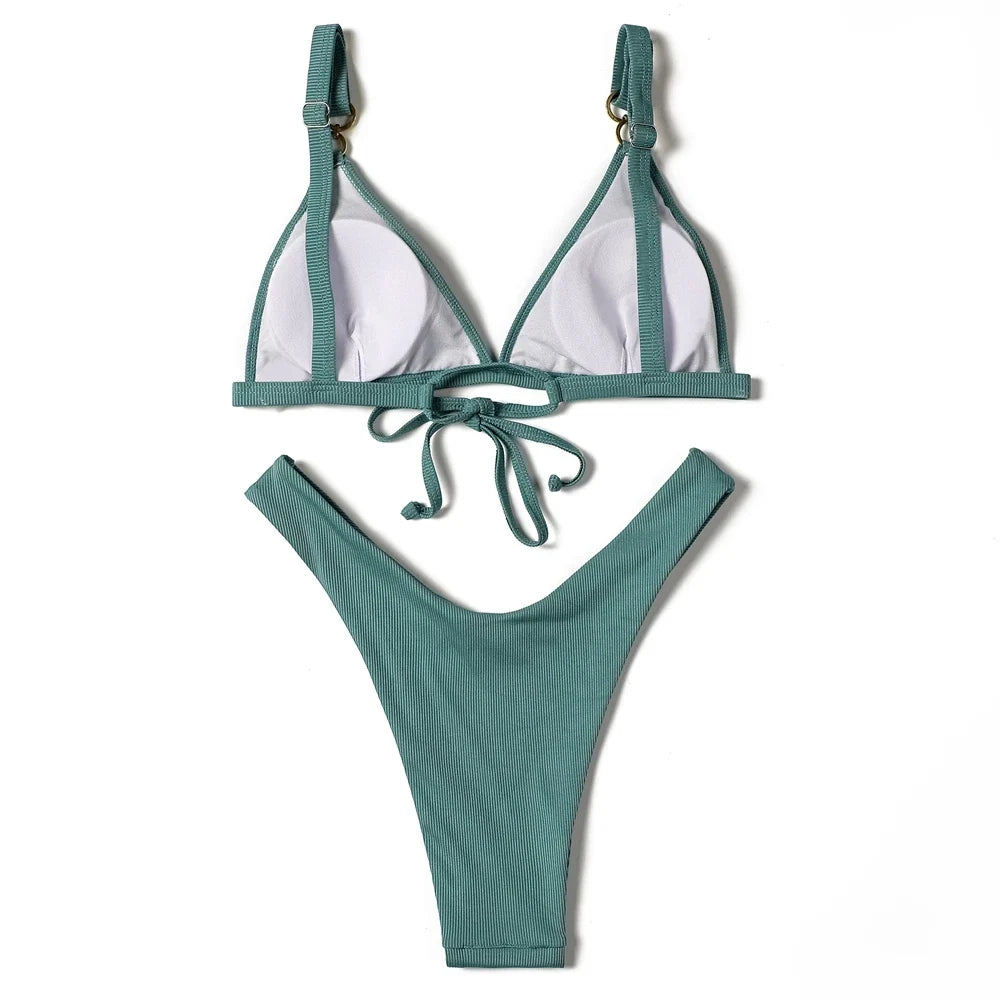ZTVitality Sexy Solid Push Up Bikini 2025 New Arrival Padded Bra High Leg Swimsuit Ring Bandage Swimwear Women Brazilian Biquini