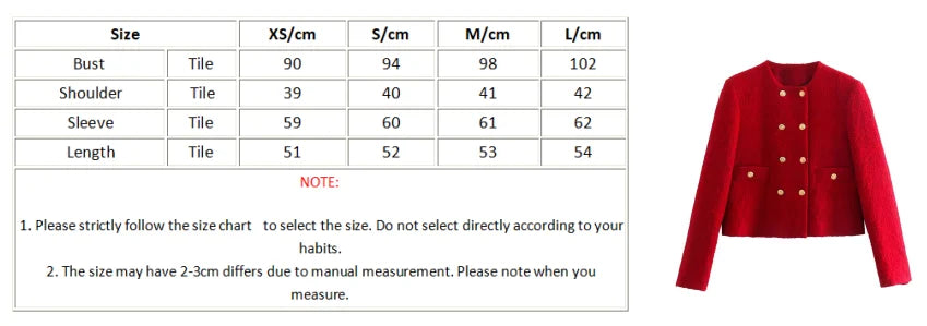 Foridol Double Breasted O Neck Short Blazer Skirt Sets Two Pieces Office Ladies Red Winter Thick Cozy Suits Elegant Blazer Top