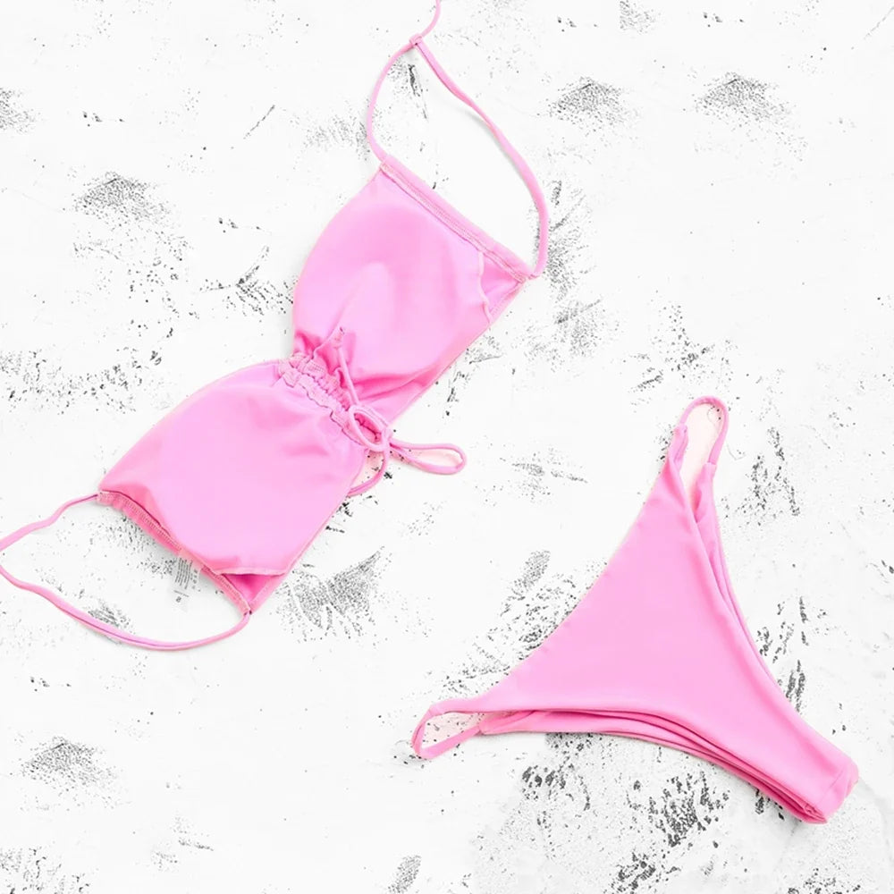 ZTVitality Pink Bikinis Sexy Push Up Bikini 2020 Hot Sale Padded String Bandage Low Waist Swimsuit Female Swimwear Women Biquini