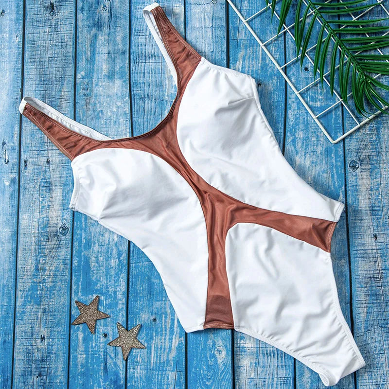 2025 Sexy Splicing Mesh See Through Female Swimwear One Piece Swimsuit Women High Cut Monokini Bathing Suit Swim Beach Wear
