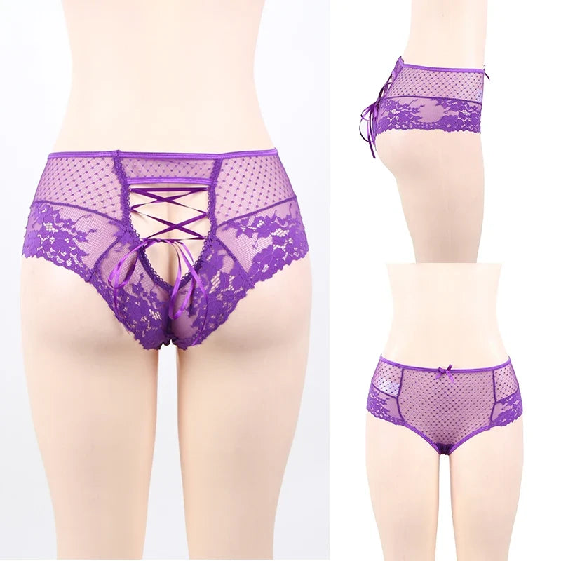 Big Size High Waist Womans Briefs Lingerie Perspective Floral Lace Strappy Panty Embroidery Dot Hot Underwear Women Sexy Panties