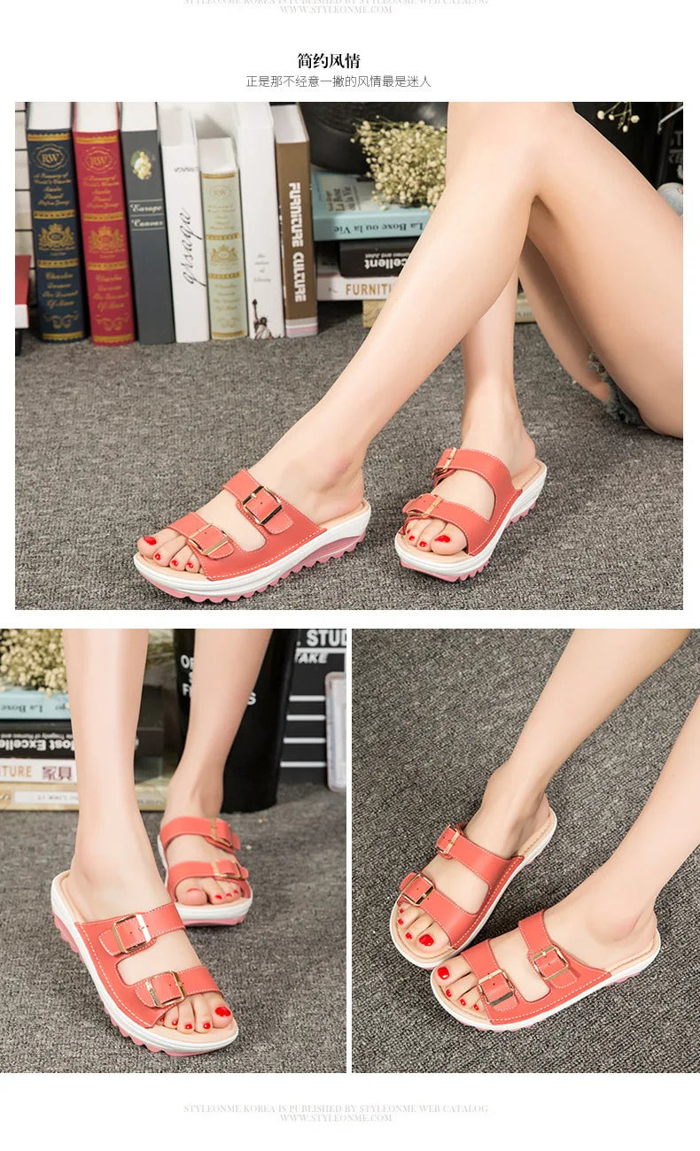 2021New Women Sandals Wedges Sandals Ladies Open Toe Round Toe Buckle Black Yellow White Platform Sandals Shoes