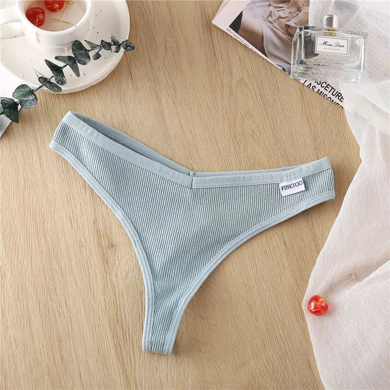 FINETOO Cotton Panties G-String for Women V Wasit Lingerie Solid Color Thongs M-XL Breathable Underwear Girls Intimates Lingerie